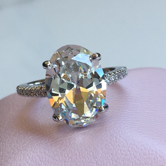 14k white gold oval diamond ring wedding 5 CT size 9 - Picture 3 of 8